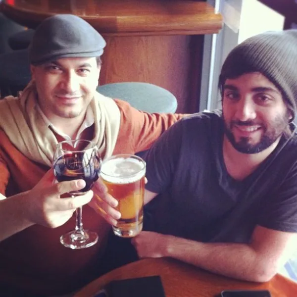 Rastin and Ash toast a release after a 30-hour shift, Lennox Pub, Vancouver